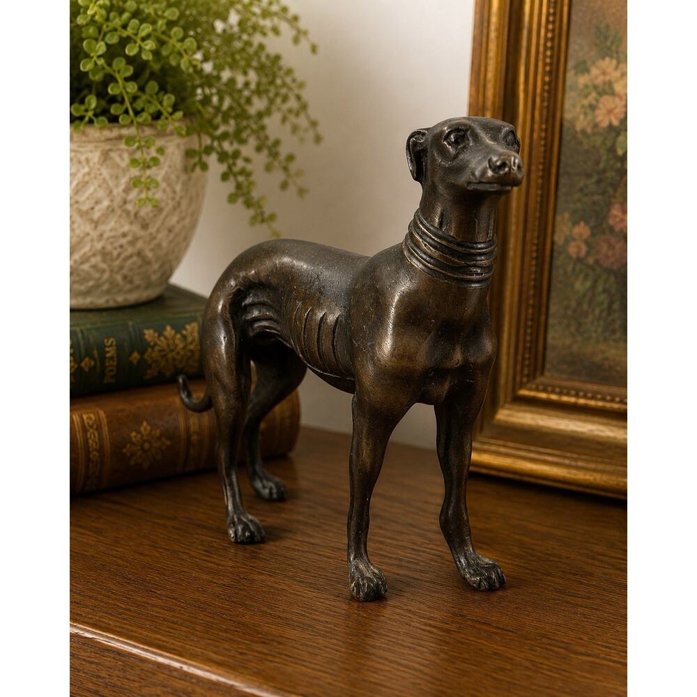 Vintage Bronze Greyhound Whippet Dog Figurine Statue Sighthound 7” Sculpture - Picture 1 of 8